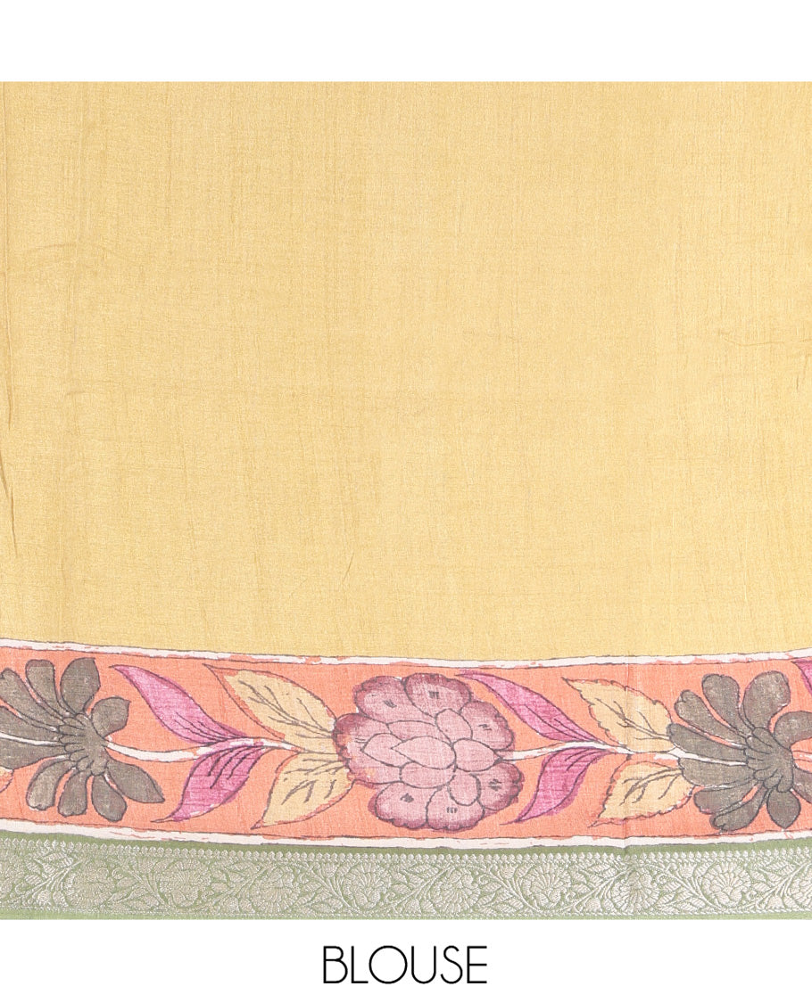 Off-White Kalamkari Printed Fancy Tussar Saree