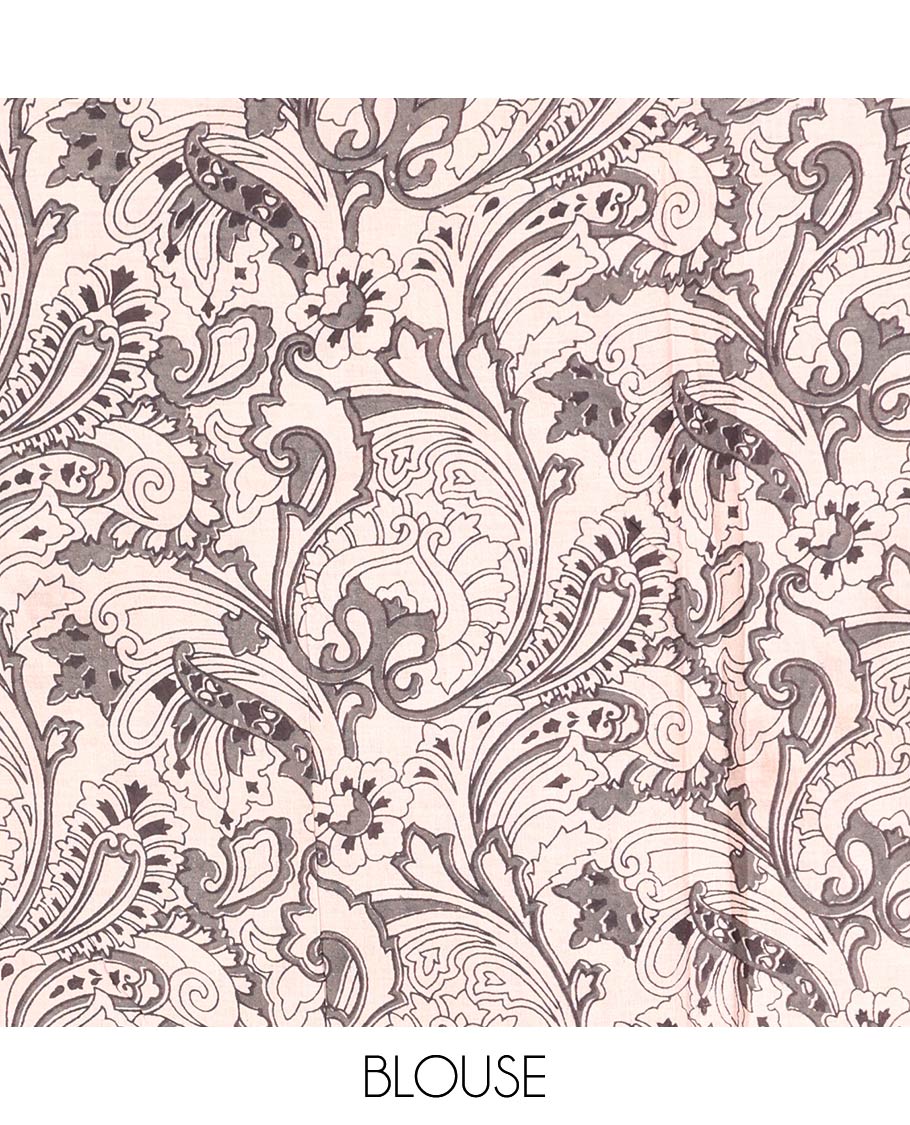 Multi-color Machine-Printed Kalamkari Cotton Saree Features Intricate Floral Motifs, a Floral Creeper Border, Kalamkari Printed Pallu, and a Contrast Blouse
