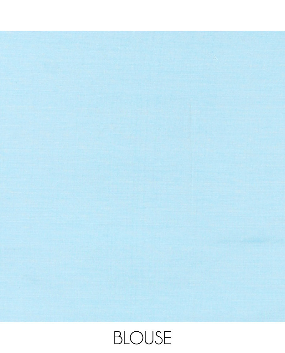 Borderless Blue South Cotton Saree Enriched with Floral Motifs Printed All Over Its Body, and Paired with One Matching Blouse, and One Contrast Ogee Patterns Printed Blouse