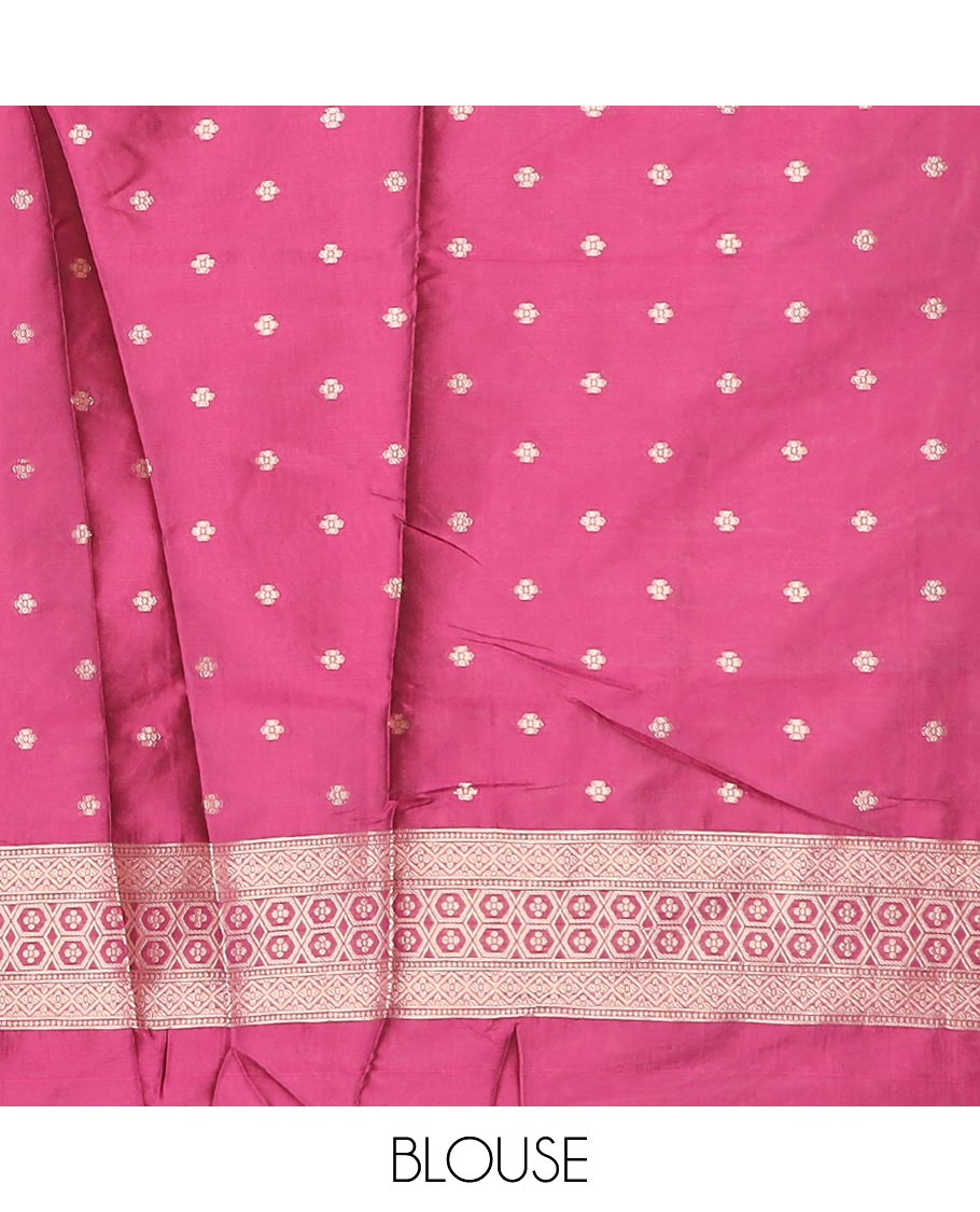 Magenta small butta banaras kathan silk saree with copper silk thread border & rich pallu along with butta design blouse