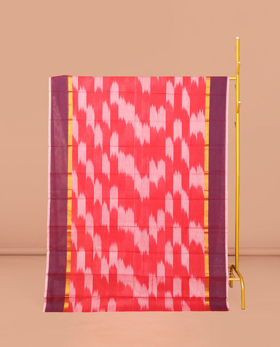 Red Ikat Textured Chirala Cotton Saree, a Contrast Border, Self-Pallu, and a Matching Blouse