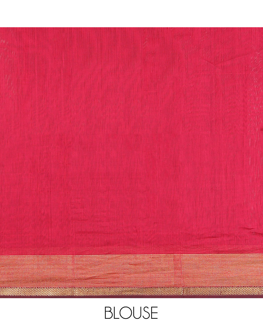 Red Maheshwari Cotton Saree, Decorated with Zari Buttas, a Traditional Zari Border, Zari Gleamed Up Pallu, and a Matching Blouse