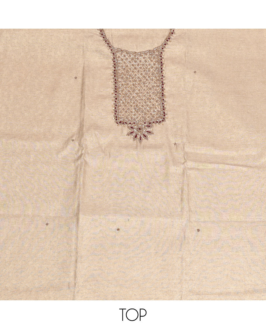 Cream-Wine Tissue Material Chudidar Set