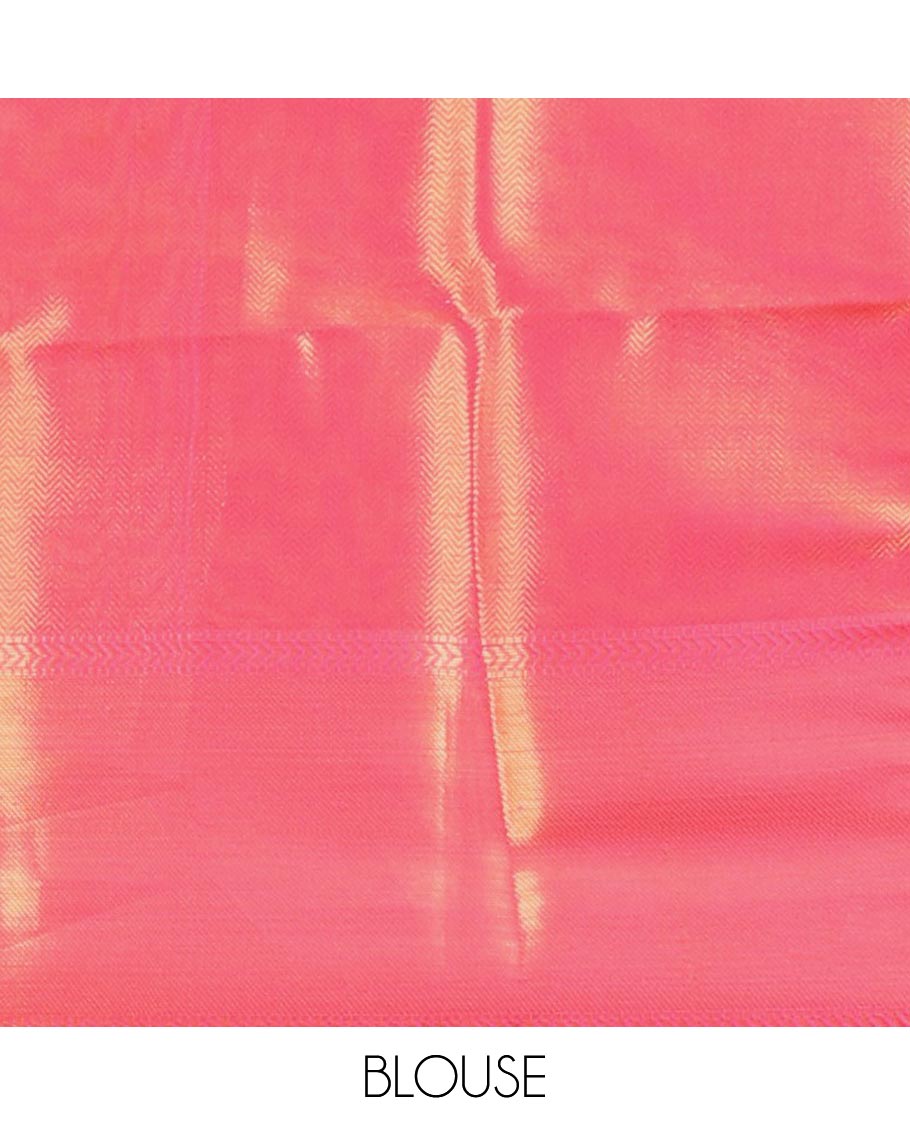 Pink copper color copper with pink zari tissue saree with light pink contrast border & pink copper brocade blouse