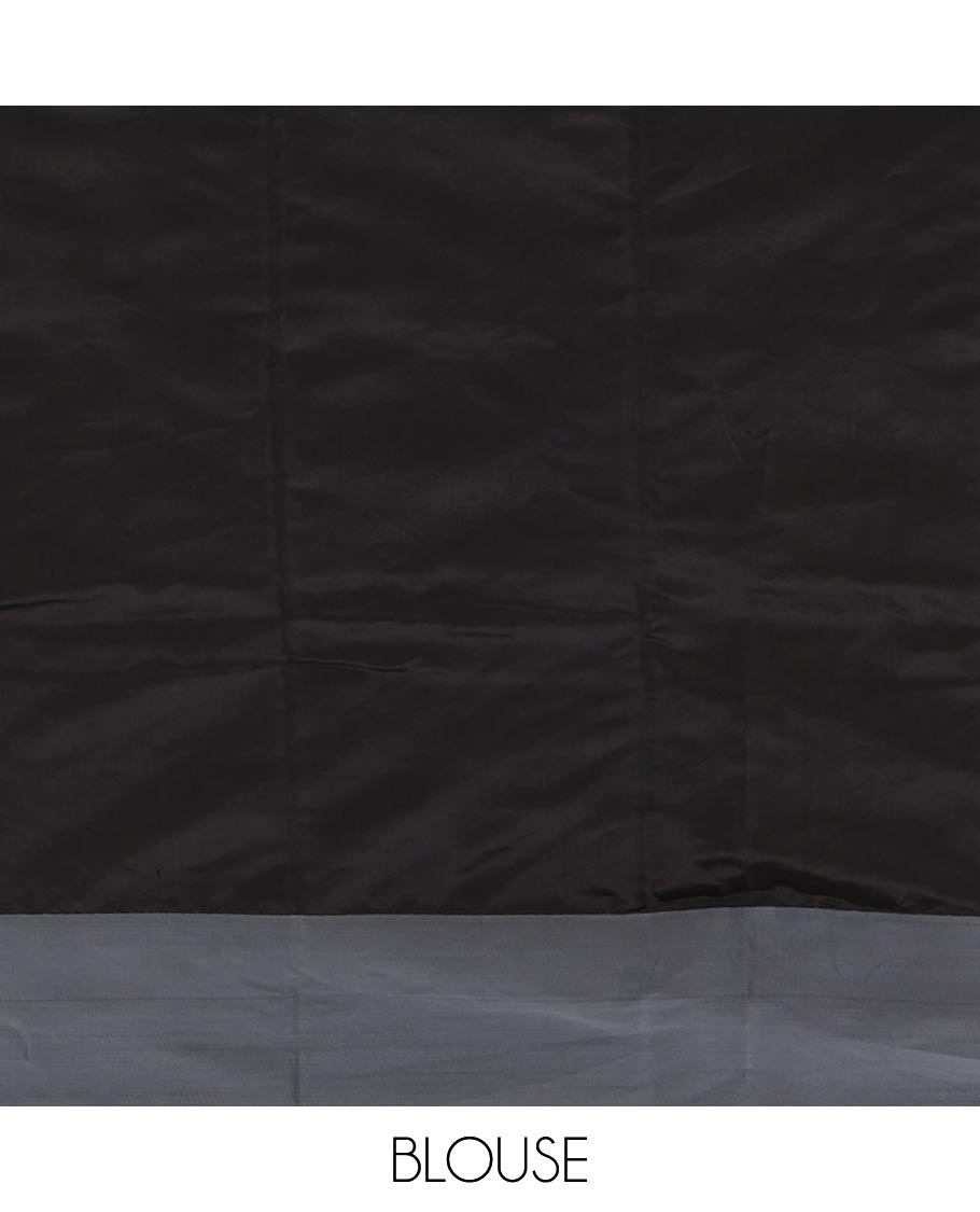 Black butta silk cotton , contrast bawanchi border & thread weaving rich pallu with tussels