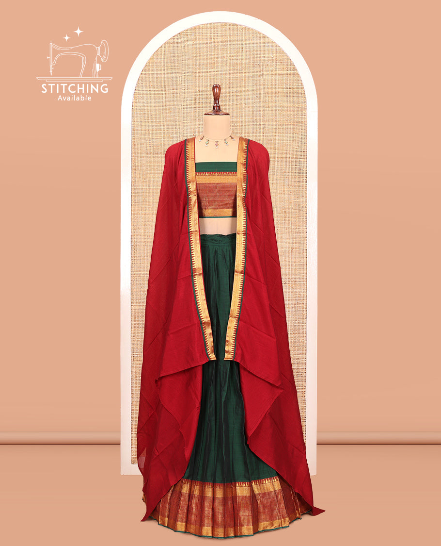Bottle Green Mercerised Cotton Half-Saree