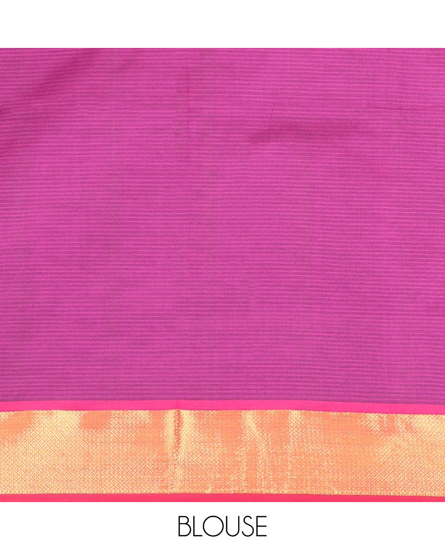 Green Striped Poly Cotton Saree