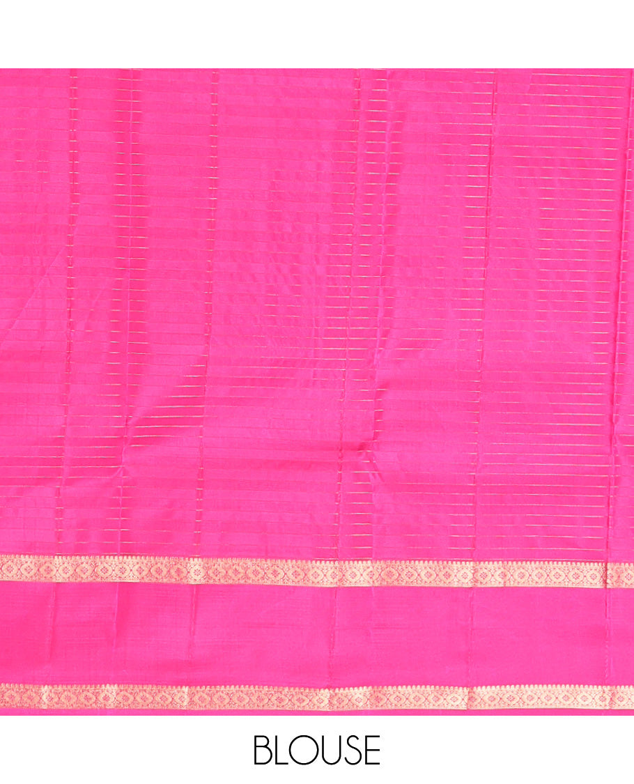 Blue Vasundhara Silk Saree, Featuring Zari Buttas and Checks, a Contrast Rettai Pettu Zari Border, Jaal Pallu, and Contrast Blouse