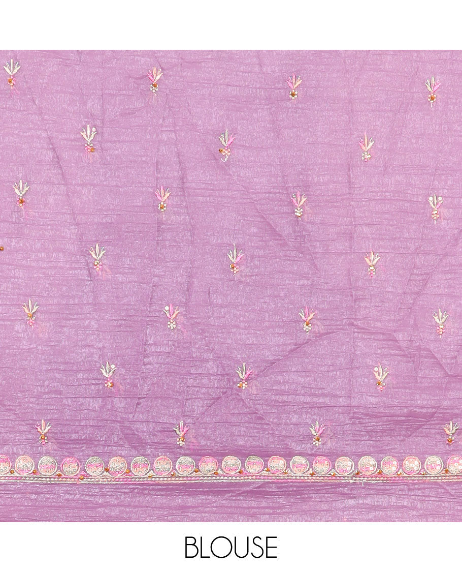 Lavender floral vine thread embroidery half saree with self floral embroidery border , floral motifs blouse & floral embroidery scallop border dhavani