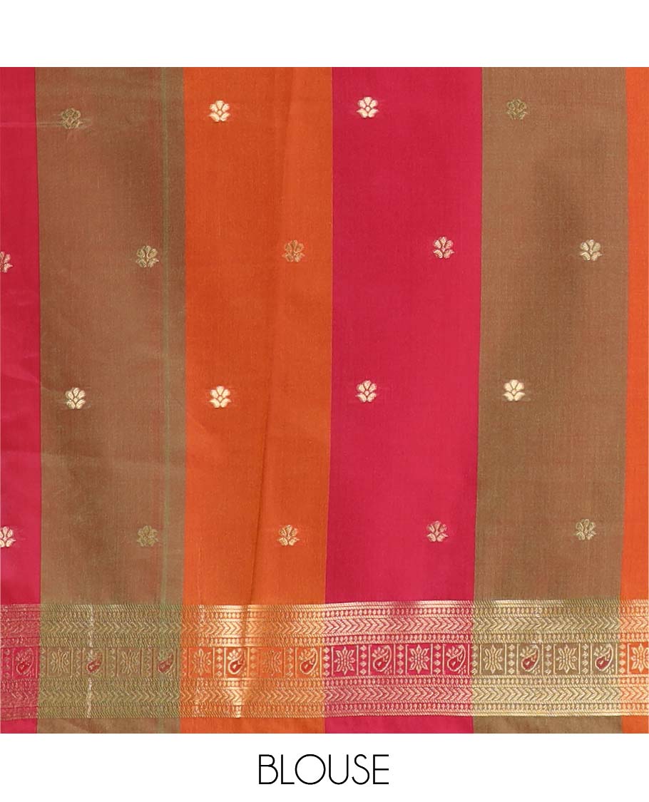 Multi-Color Palum Pazhamum Checked Fancy Soft Silk Saree, Elevated with Zari Buttas, a Zari Border, Rich Pallu, a Matching Blouse