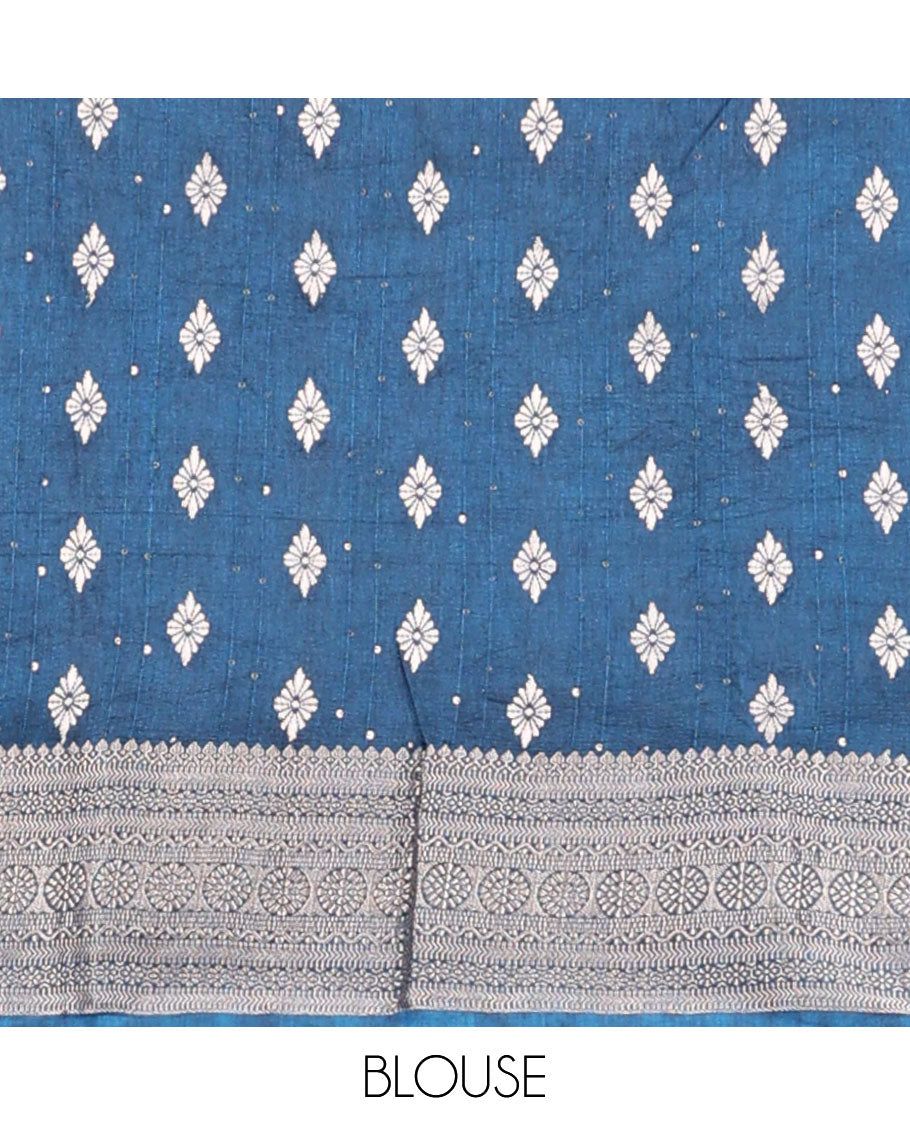 Light grey checked tussar saree with contrast traditional zari design border & chevron design pallu