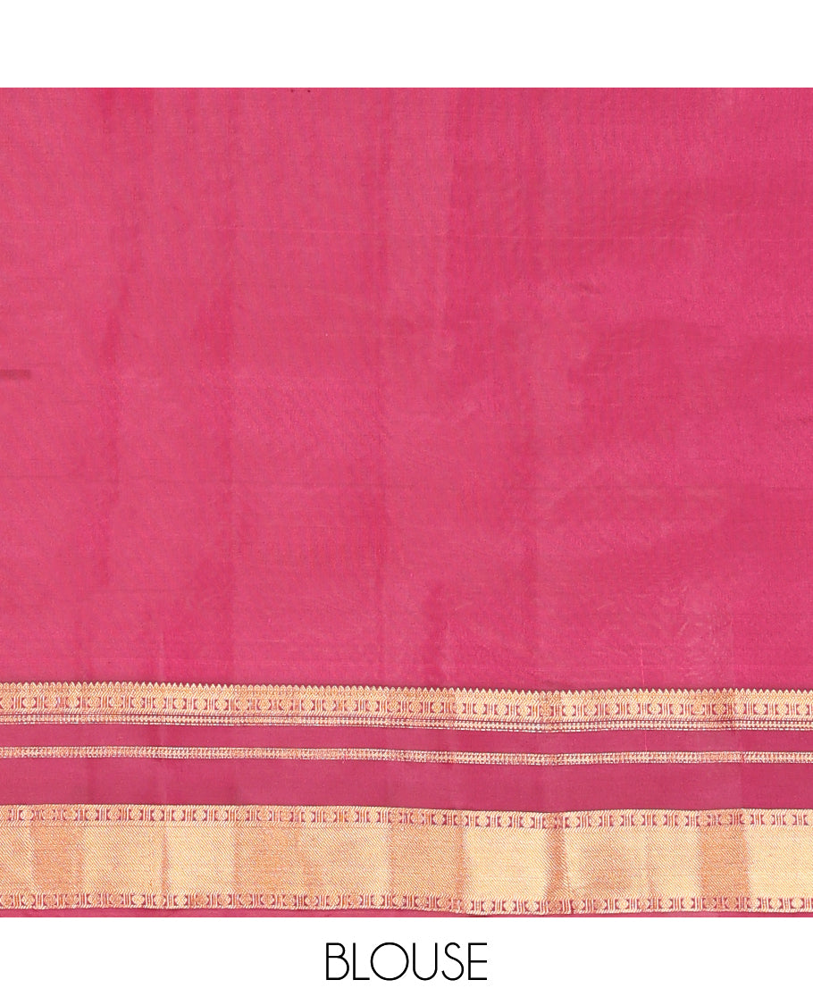 Orange Vasundhara Lite Silk Mix Saree, Delicately Woven with Chakram Buttas, a Contrast Border of Rekku, Banaras, Poun, and Manga Designs, Jaal Pallu, and a Contrast Blouse