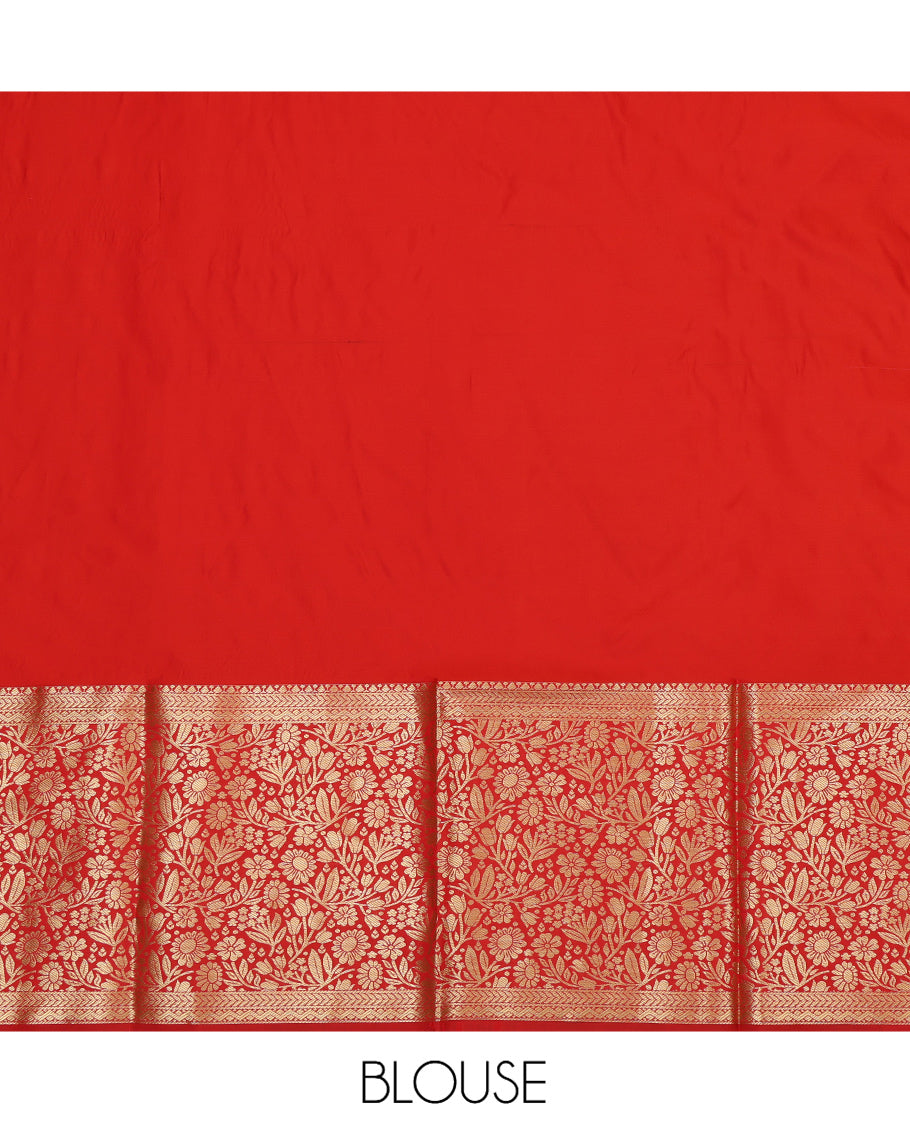 Pink Art Silk Pavadai Material, Bedecked with Jacquard Design, Contrast Floral Zari Design Border, and a Contrast Blouse
