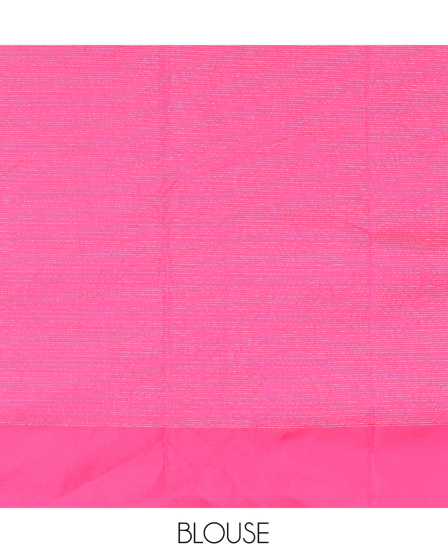 Pink Arani Saree, Features Zari Stripes, a Zari Motif Border, Pallu of Zari Design, and a Matching Blouse