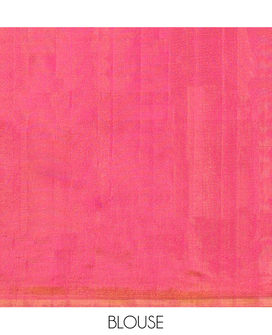 Borderless Brown Uppada Silk Saree Artfully Detailed with Leaf Zari Buttas, Complemented by Contrast Pallu Steeped with Leaf Zari Designs, and Paired with a Contrast Blouse