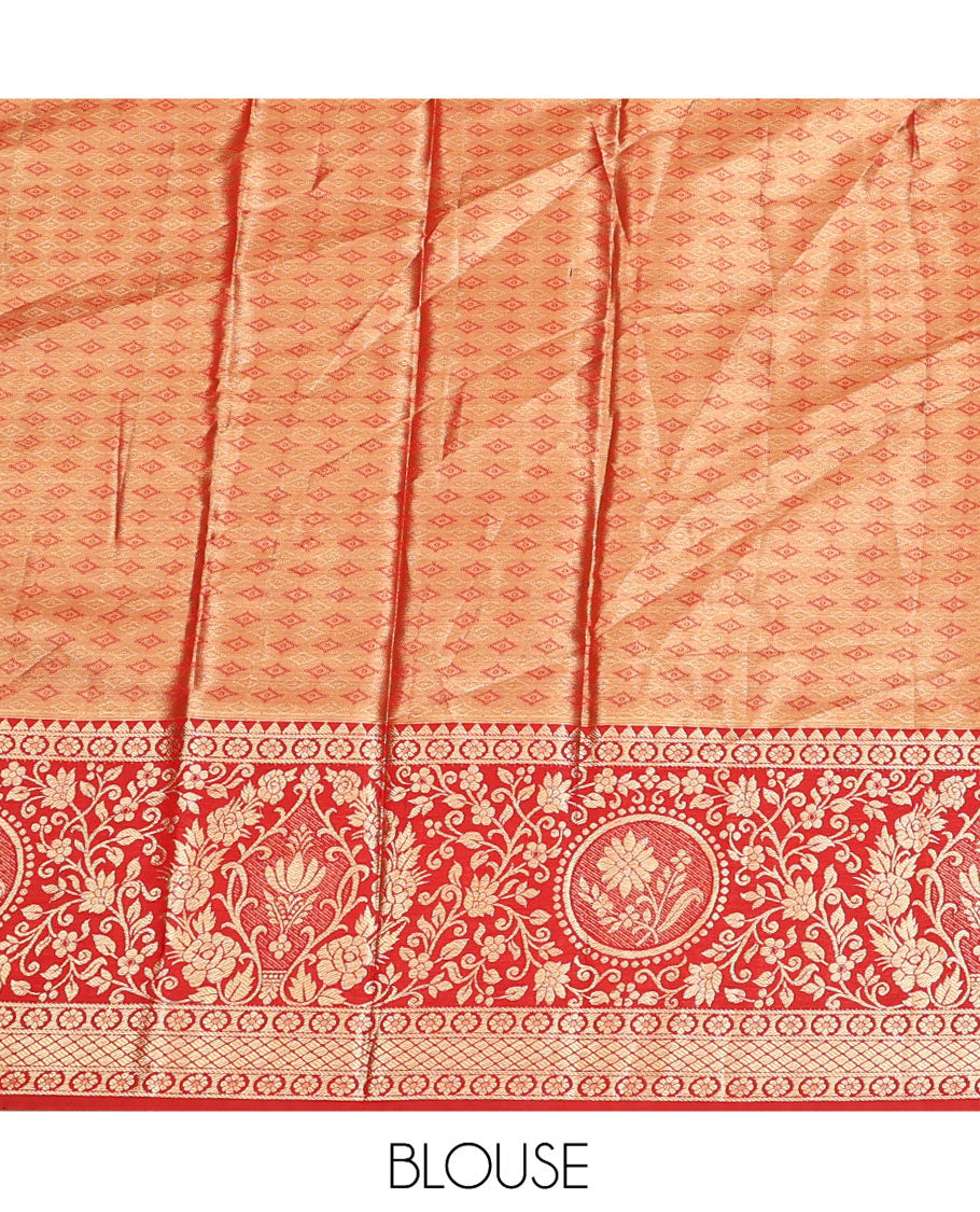 Green Art Silk Half-Saree, Decked Up with Jacquard Design, Contrast Intricate Zari Border, Paired with a Contrast Jacquard Blouse, and an Intricate Dhavani