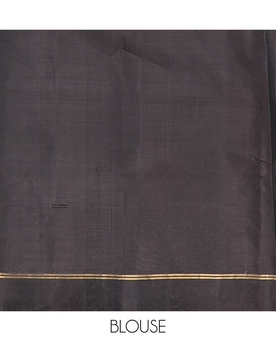 Blue zari buttas silk mix saree, contrast floral design border & pallu of geometric designs