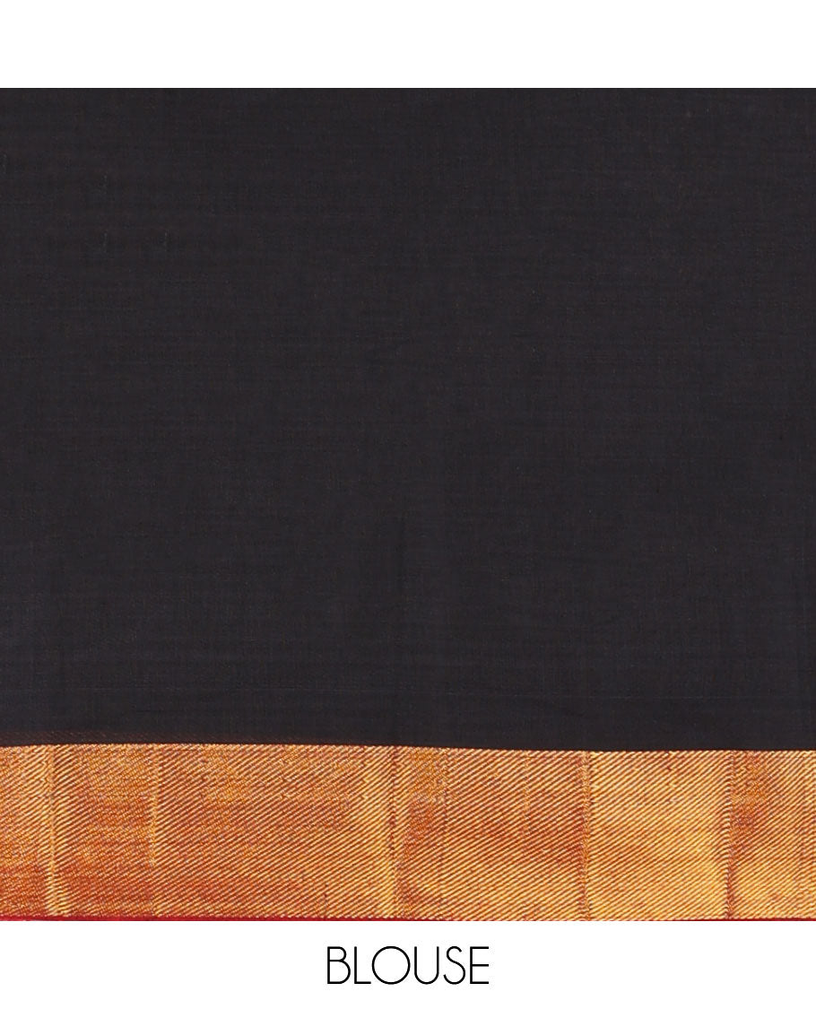 Black mercerised cotton daman design border half saree with cotton blouse & georgette one side zari border