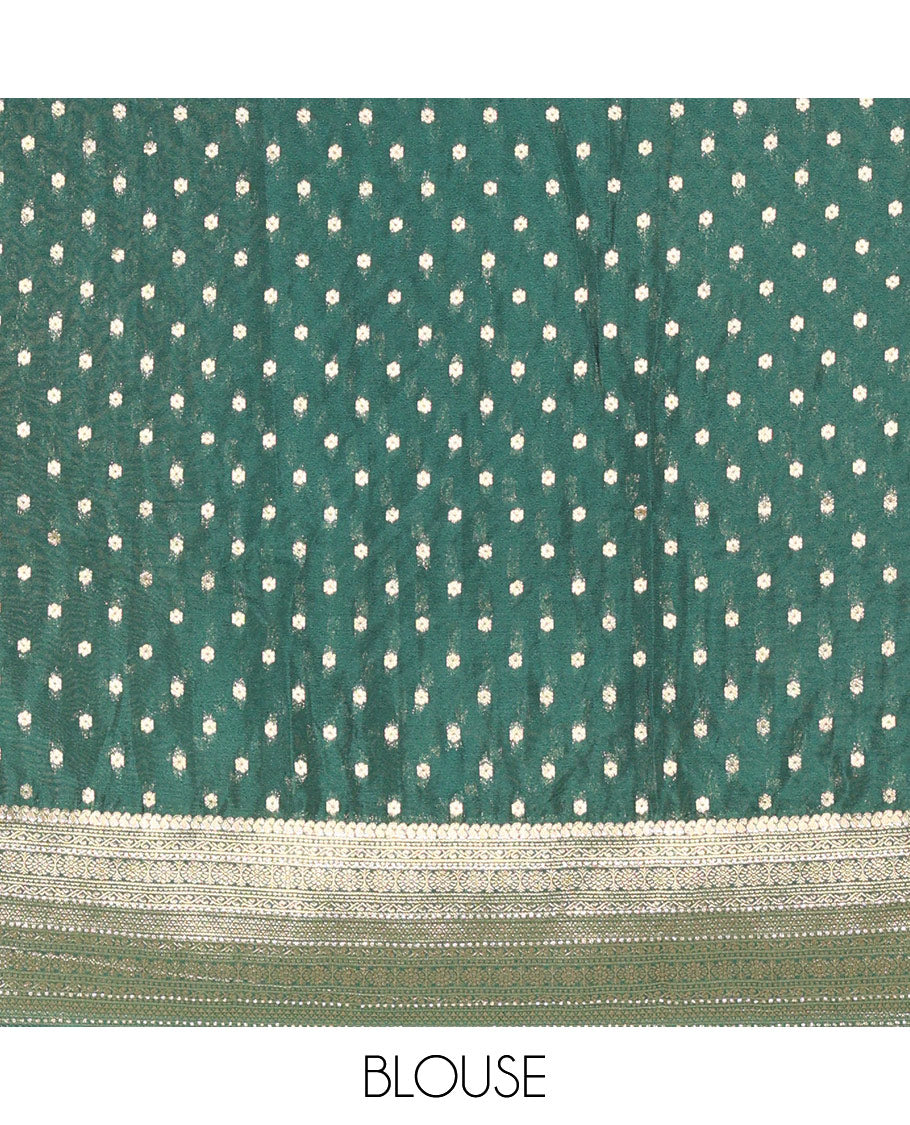 Pink Buttas Embroidered Half-Saree with Contrast Traditional Motifs, Embroidered Viscose Georgette Border, Contrast Blouse, and an Intricately Embroidered Syska Georgette Dhavani