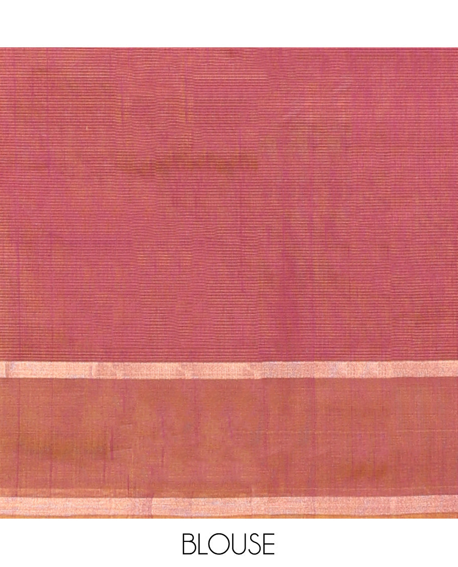 Pink Silk Cotton Saree, Graced with Zari Buttas, a Contrast Zari Motif Border, Grand Pallu, and a Contrast Blouse