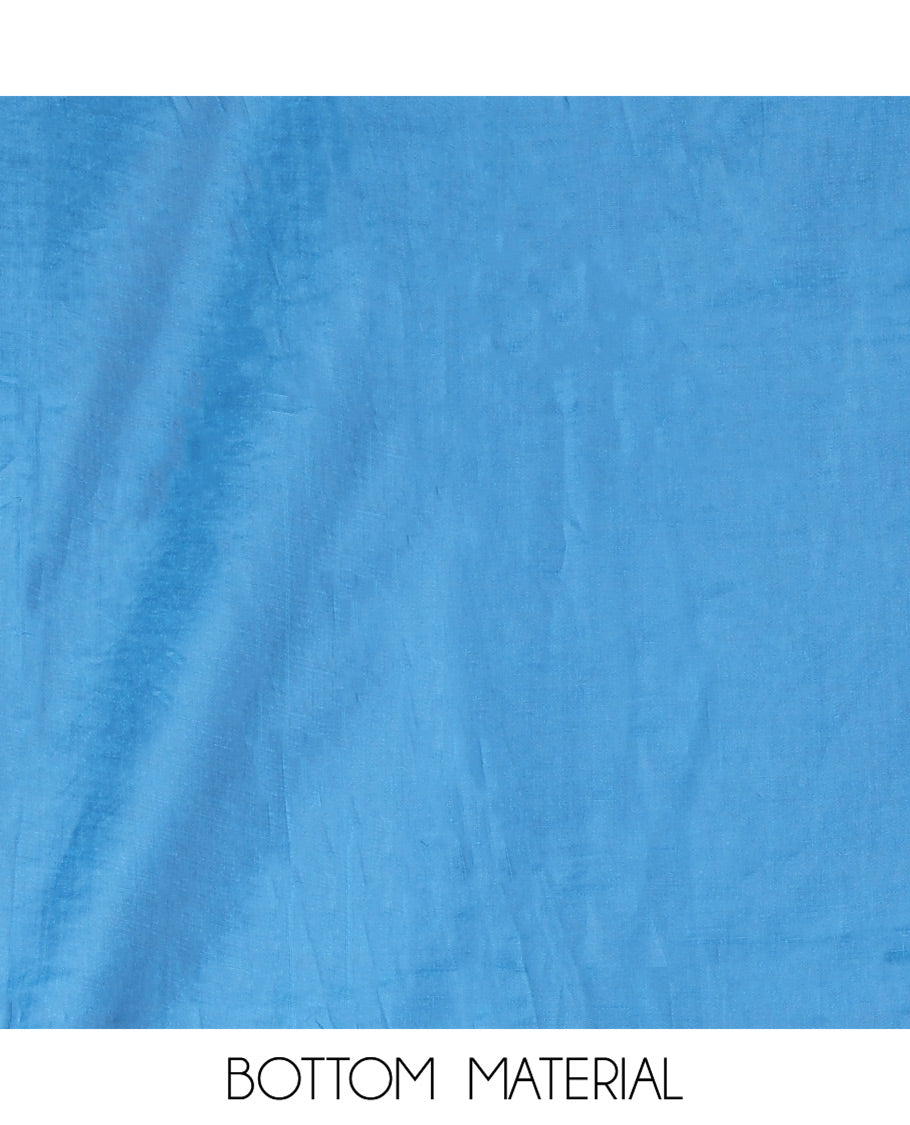 Firozi Blue Banarasi Chanderi Material Churidar, Beautified with Buttas Top, a Plain Bottom, and a Matching Dupatta