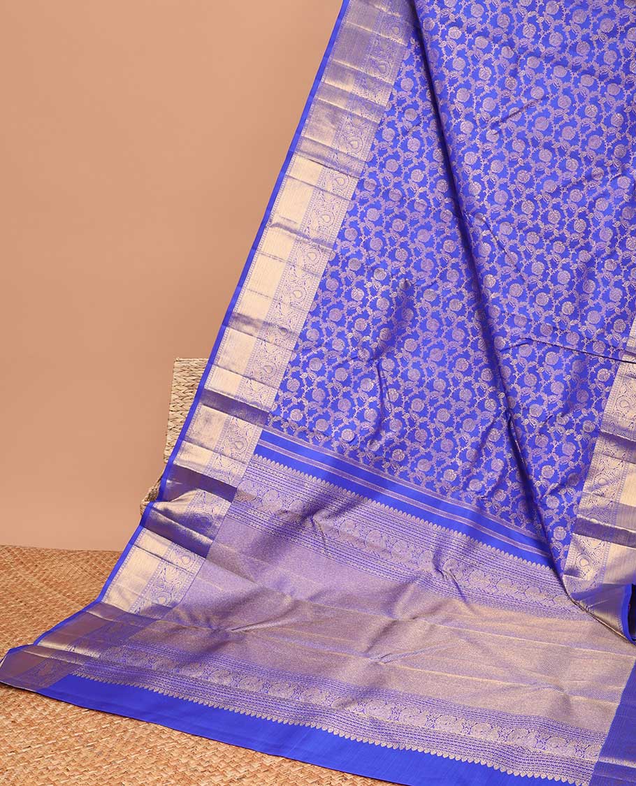 Blue floral jacquard samudrika silk saree with self intricate zari design border & zari design pallu