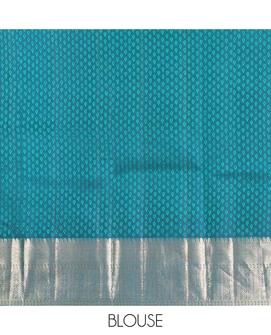Blue floral jacquard kancheepuram silk saree with self floral design border & jaal design pallu