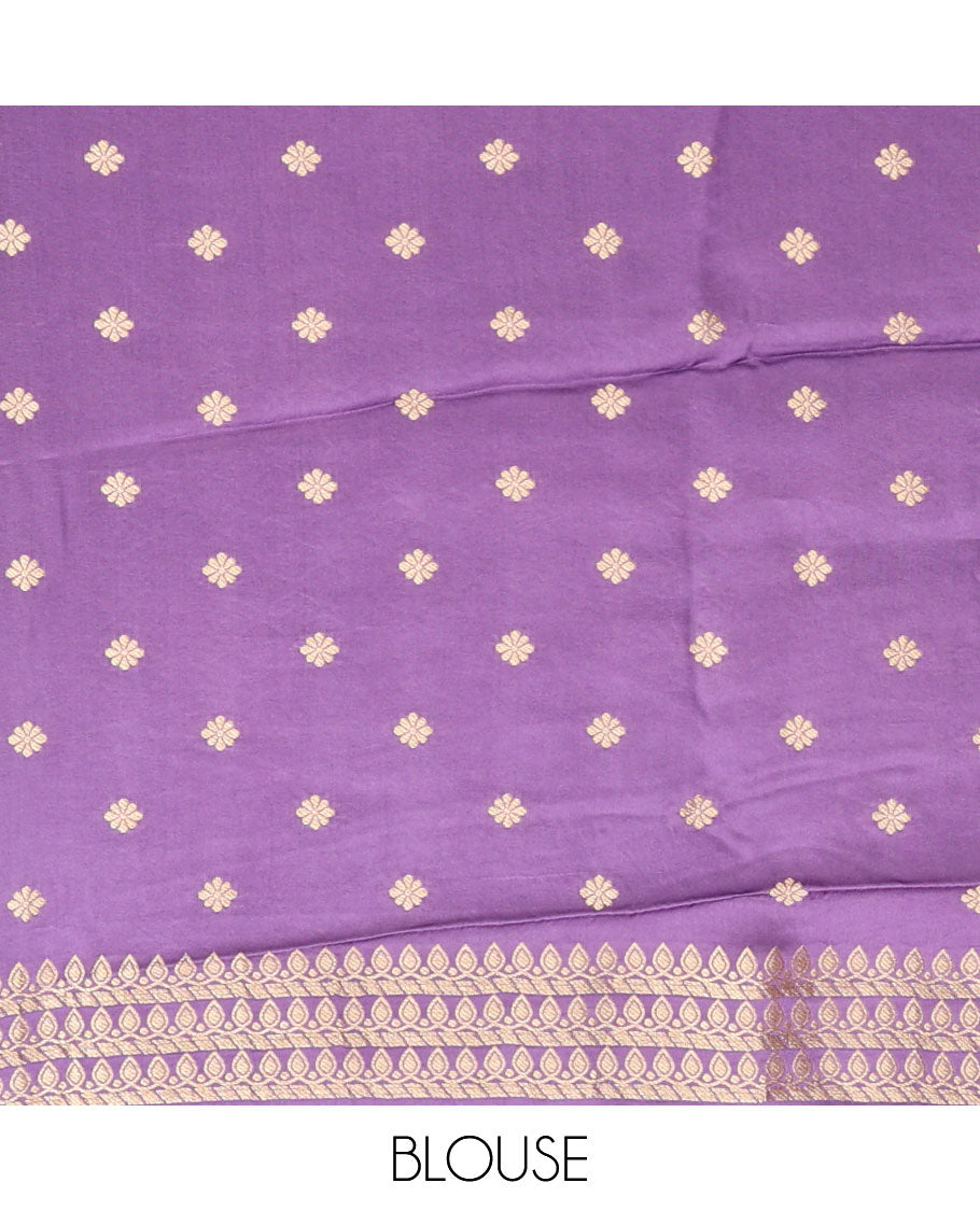 Purple mushru silk saree with self bird design border & ogee design pallu