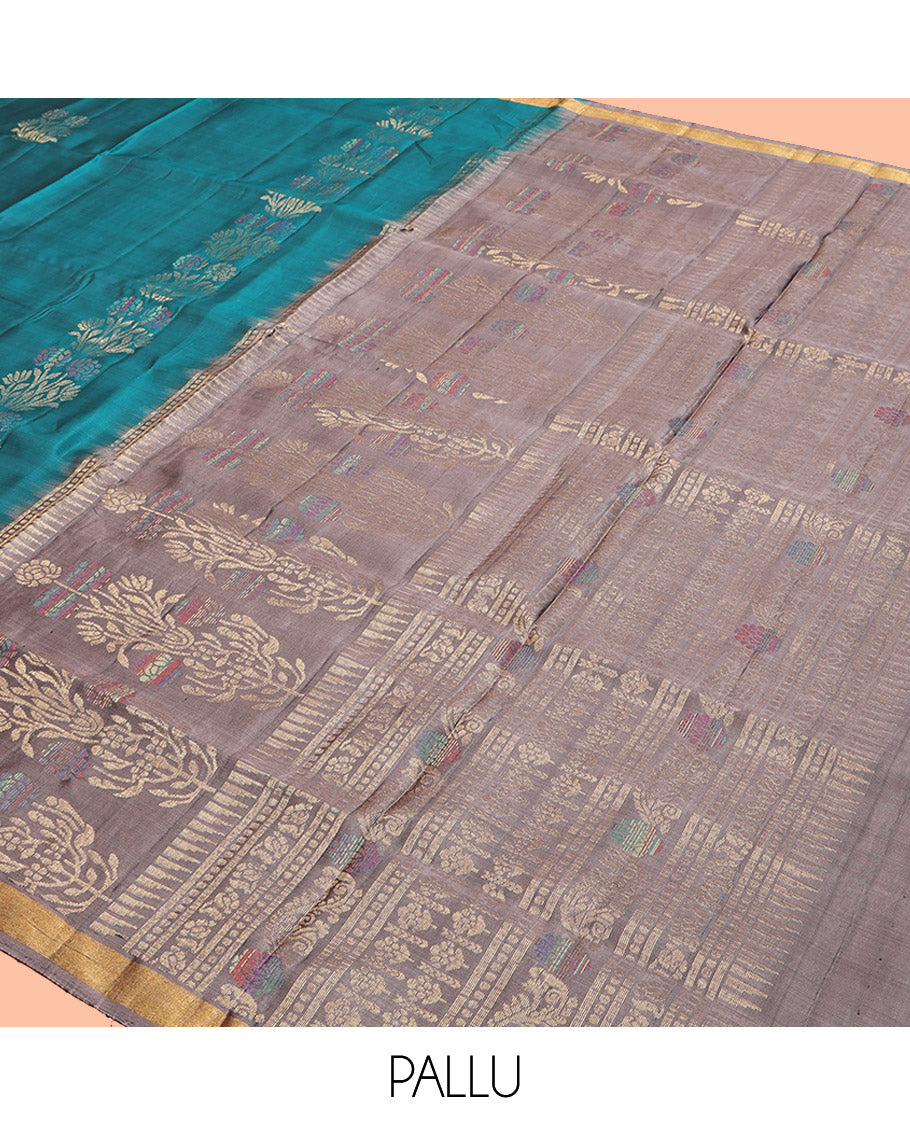 Rama Mayuri Lite Silk Mix Saree, Subtly Woven with Zari Buttas, a Subtle Piping Zari Border, Contrast Intricately Woven Pallu and a Contrast Blouse