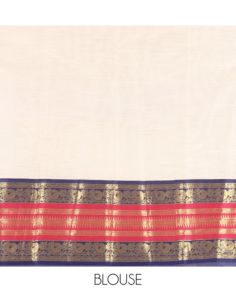 Cream-Rani Semi-Silk Cotton Half-Saree