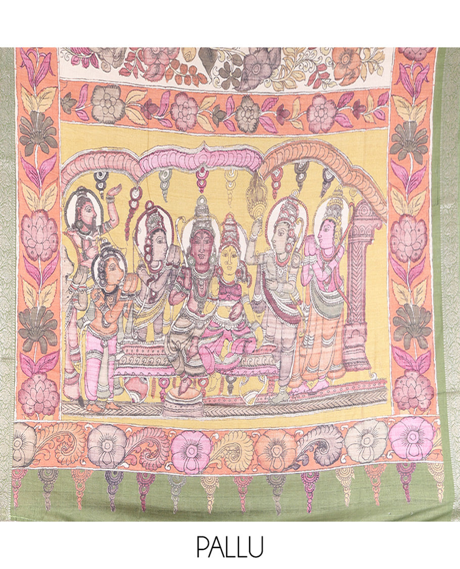 Off-White Kalamkari Printed Fancy Tussar Saree