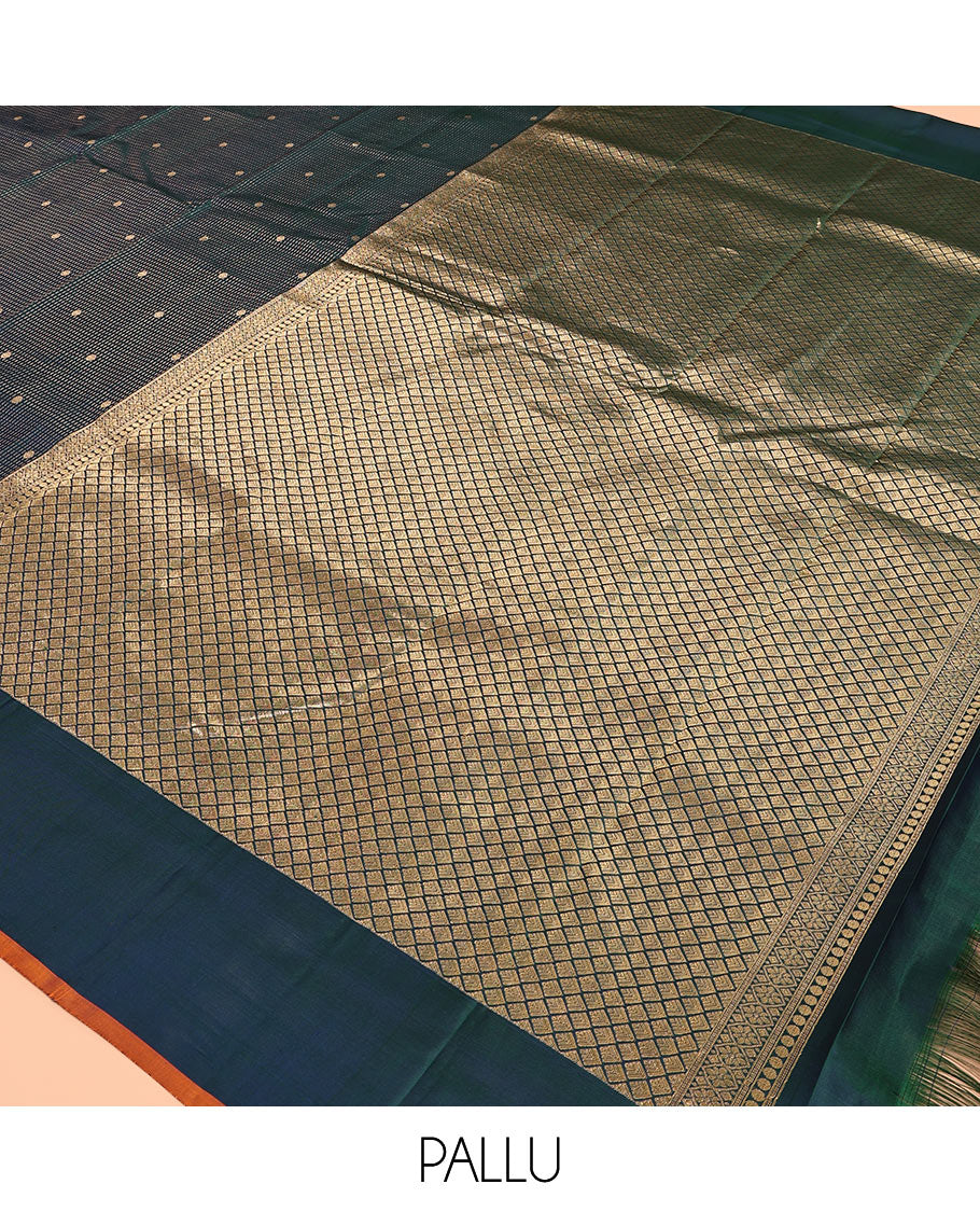 Blue Vasundhara Silk Saree, Steeped with Richness of Zari Buttas, a Plain Border, Jaal Pallu, and a Contrast Blouse
