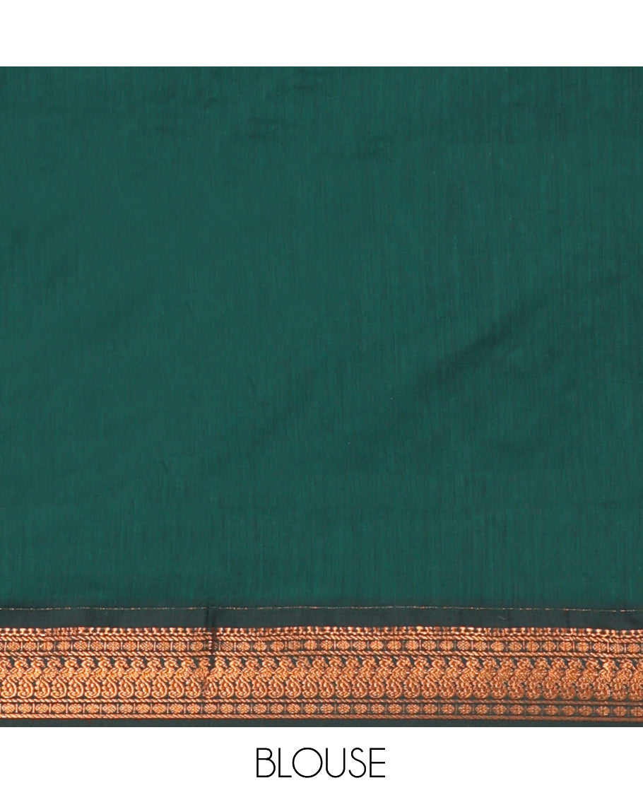 Grey Kalyani Cotton Saree, Subtly Woven with Thread Buttas, Complemented by a Contrast Traditional Border, Traditional Pallu, and a Contrast Blouse