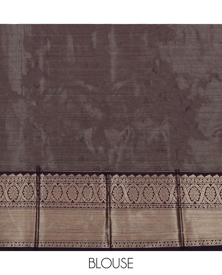Cream Budget Silk Saree, Gleamed Up with Zari Buttas and Checks, Complemented by a Contrast Traditional Zari Border, Grand Pallu, and a Contrast Blouse