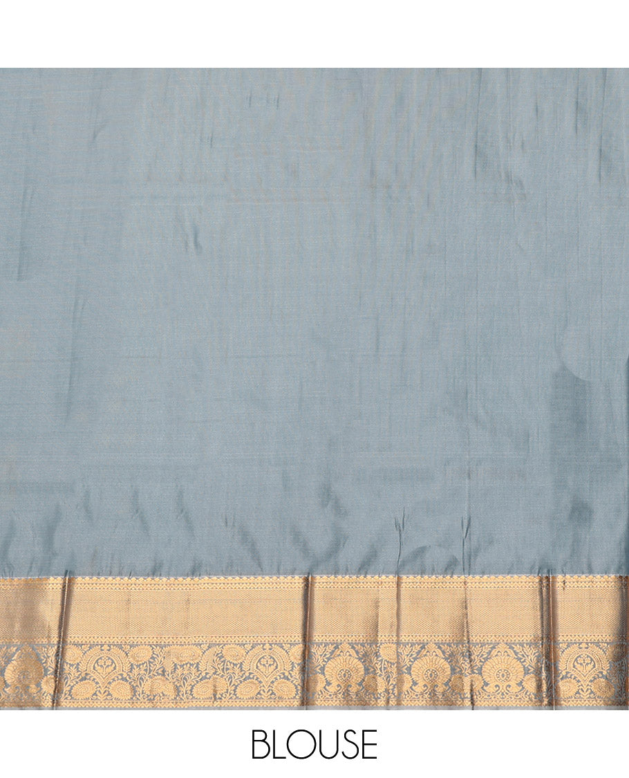 Blue Budget Silk Saree, Graced with Zari Buttas, Complemented by a Contrast Traditional Zari Border, Grand Pallu, and a Contrast Blouse