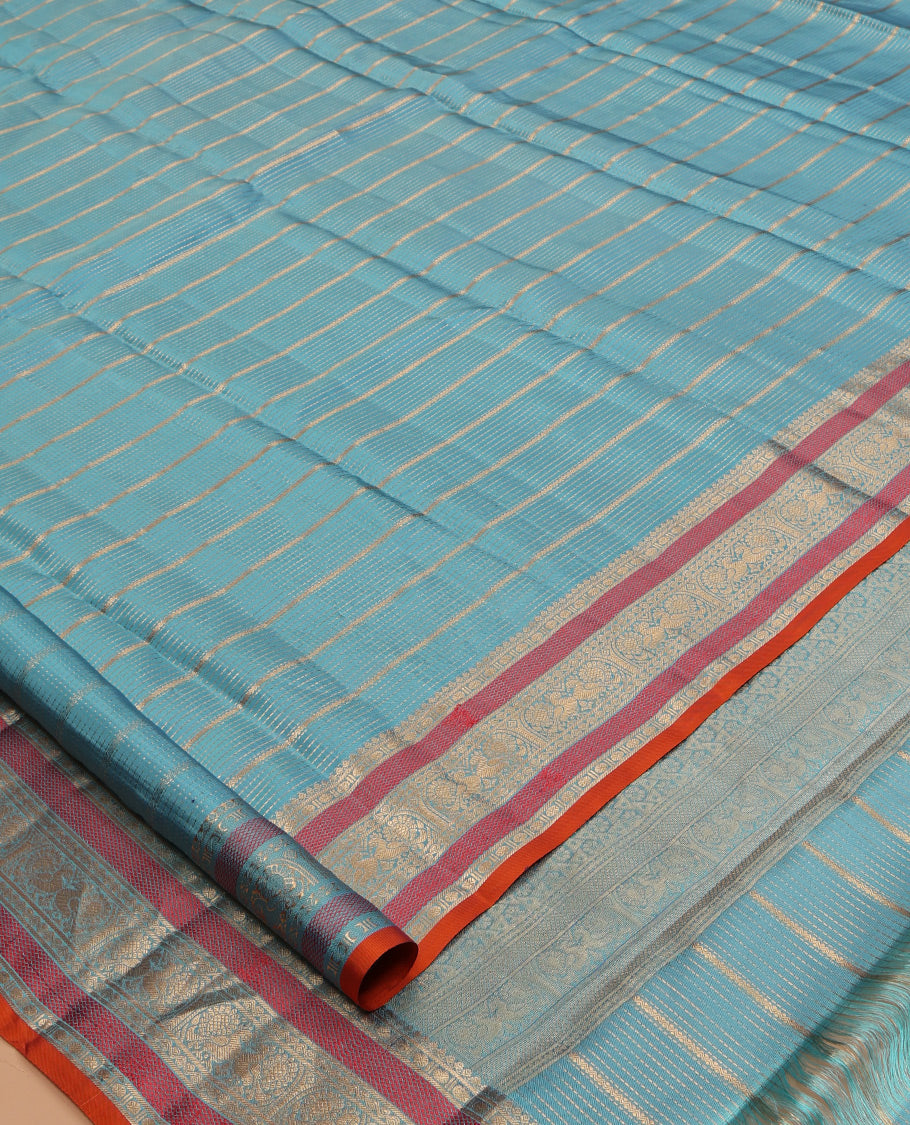 Blue Zari Design Vasundhara Lite Silk Mix Saree, a Zari Mayil Motif Border, a Matching Blouse
