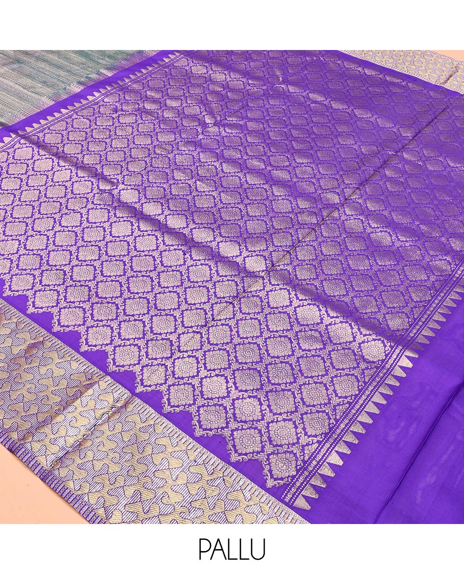 Blue Jacquard Venkatagiri Silk Saree, a Contrast Geometric Zari Border, Jaal Pallu, a Contrast Blouse