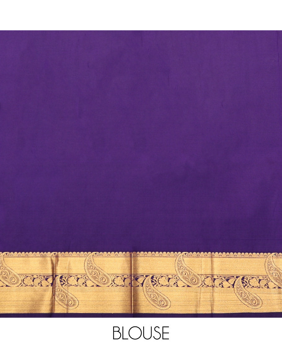 Blue Budget Silk Saree, Embellished with Floral Zari Buttas, Complemented by a Contrast Traditional Zari Border, Intricate Pallu, and a Contrast Blouse