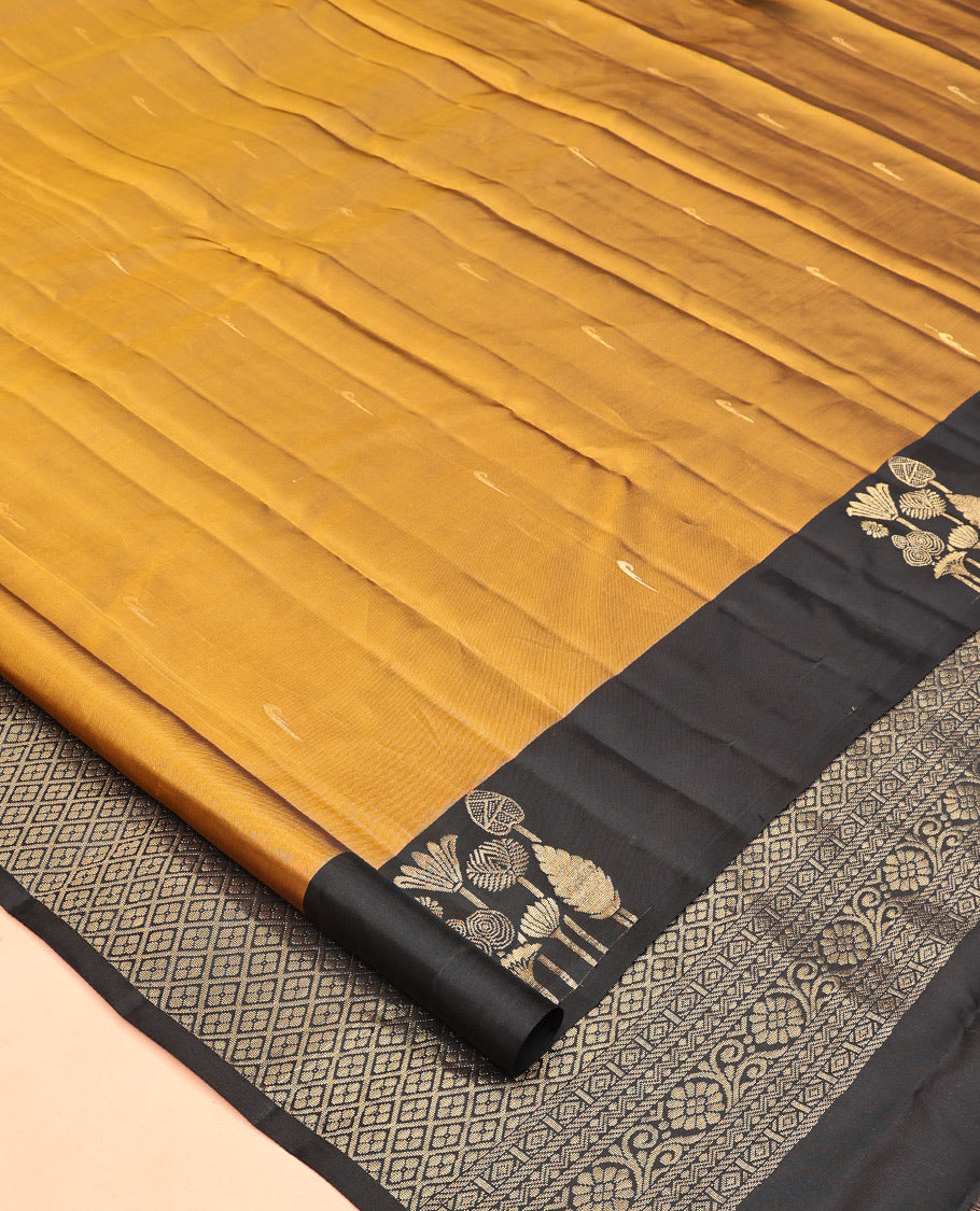 Mehendi Gold Muniya Buttas Vasundhara Lite Silk Mix Saree, Contrast Border, Jaal Pallu, Contrast Blouse