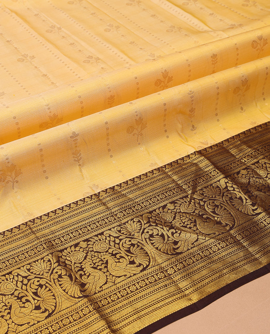 Yellow Pure Silk Navarathna Pavadai Material Set