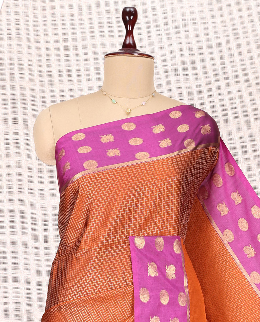 Orange Micro Checks Budget Silk Saree