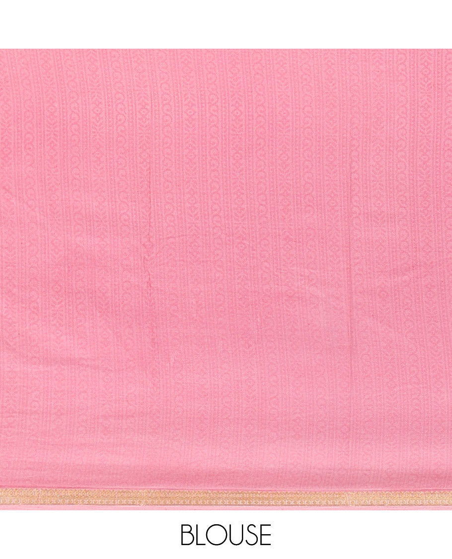 Baby Pink Printed Silk Saree, Ornamented with Floral Print, a Zari Border, Floral Printed Pallu, and a Matching Blouse