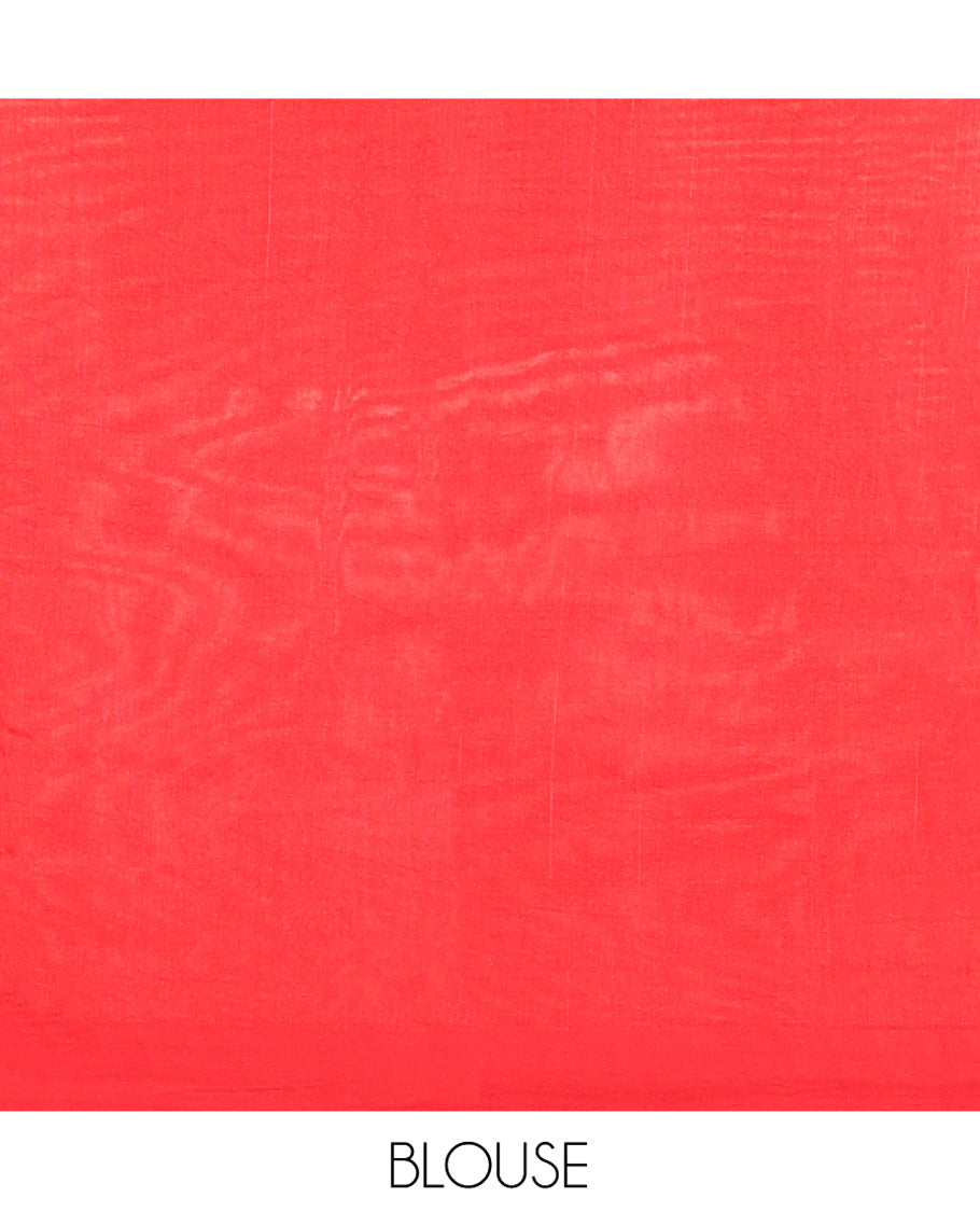Red Matka Silk Saree, Mesmerized with Floral Vine Design All Over Its Body, Highlighted by a Self-Border of Temple Designs, Zari Striped Pallu, and Paired with Matching Blouse