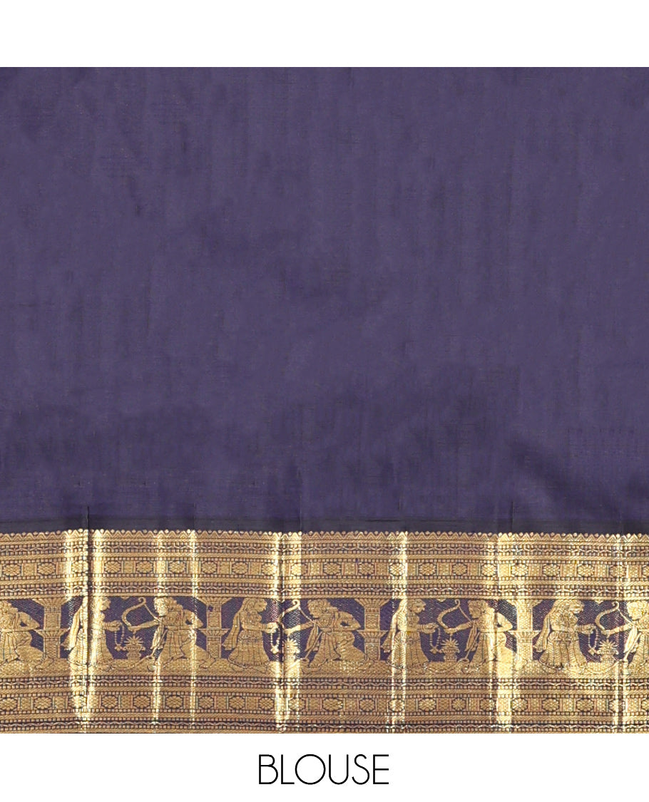 Orange Neli Striped Kanchipuram Silk Saree, Complemented by a Contrast Border of Rekku, Banaras, Muthu, Neli, Mayil, Kann, Kamalam, and Ram Seetha Designs, Grand Pallu, and Contrast Blouse