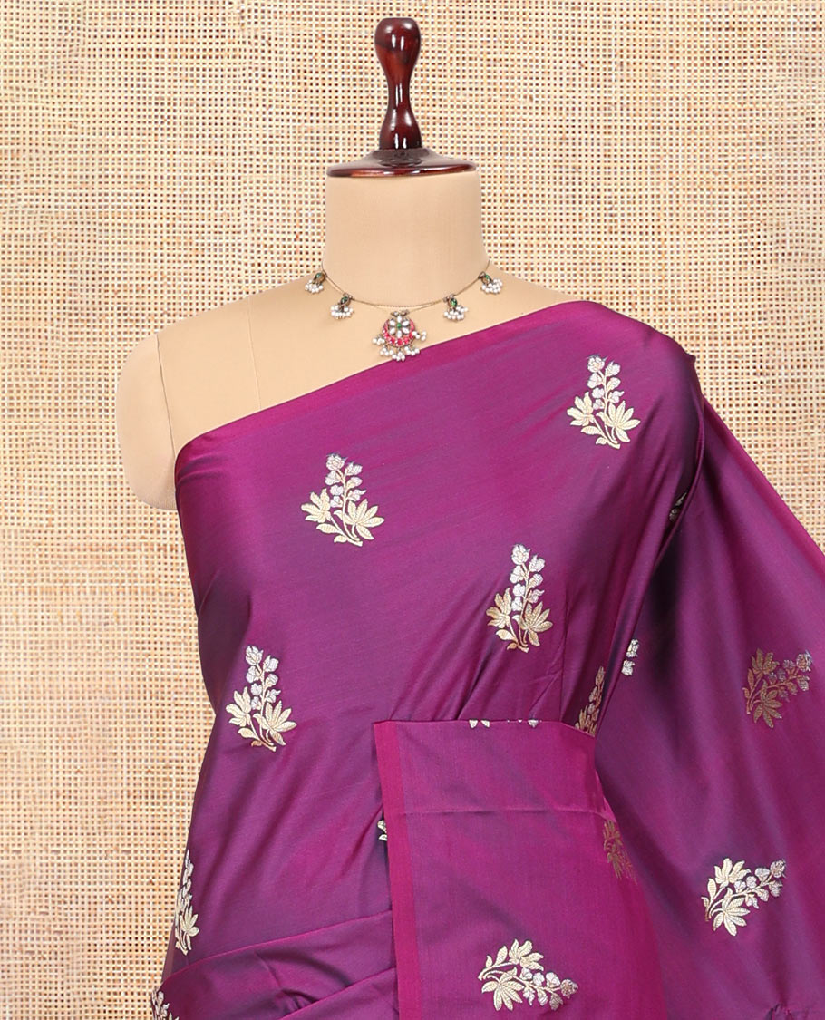 Borderless Purple Semi-Banaras Satin Silk Saree