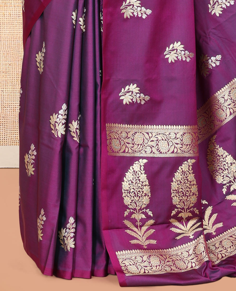 Borderless Purple Semi-Banaras Satin Silk Saree