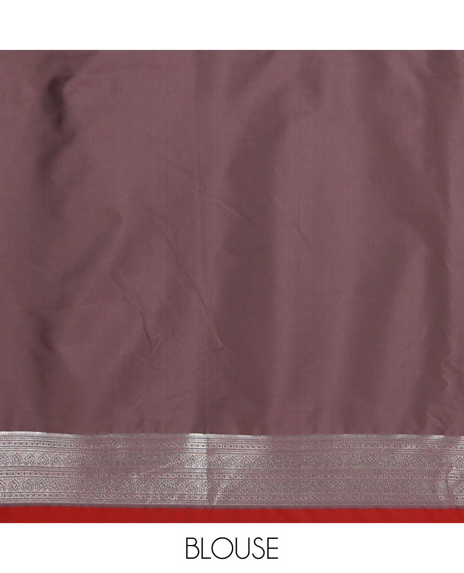 Red floral zari buttas semi-soft silk saree, contrast traditional motif zari border & pallu of paisleys & checks