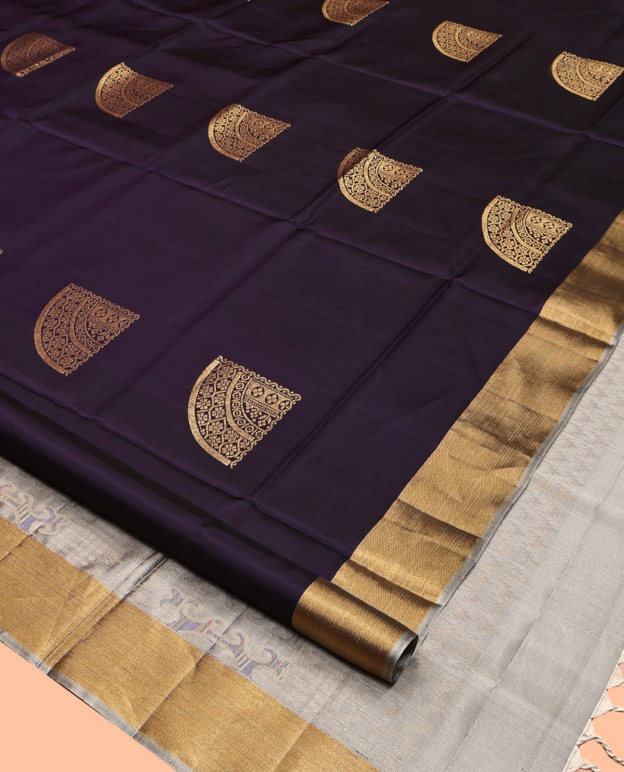 Blue Mayuri Lite Silk Mix Saree, Enriched with Zari Buttas, Contrast Bavanji Border, Contrast Intricate Pallu and a Contrast Blouse