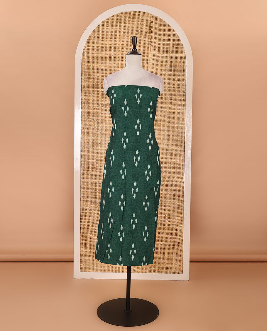 Green material chudidar set, diamond patterned pure cotton pochampally ikkat top, contrast bottom & dual-color ikkat motifs pure cotton pochampally ikkat dupatta
