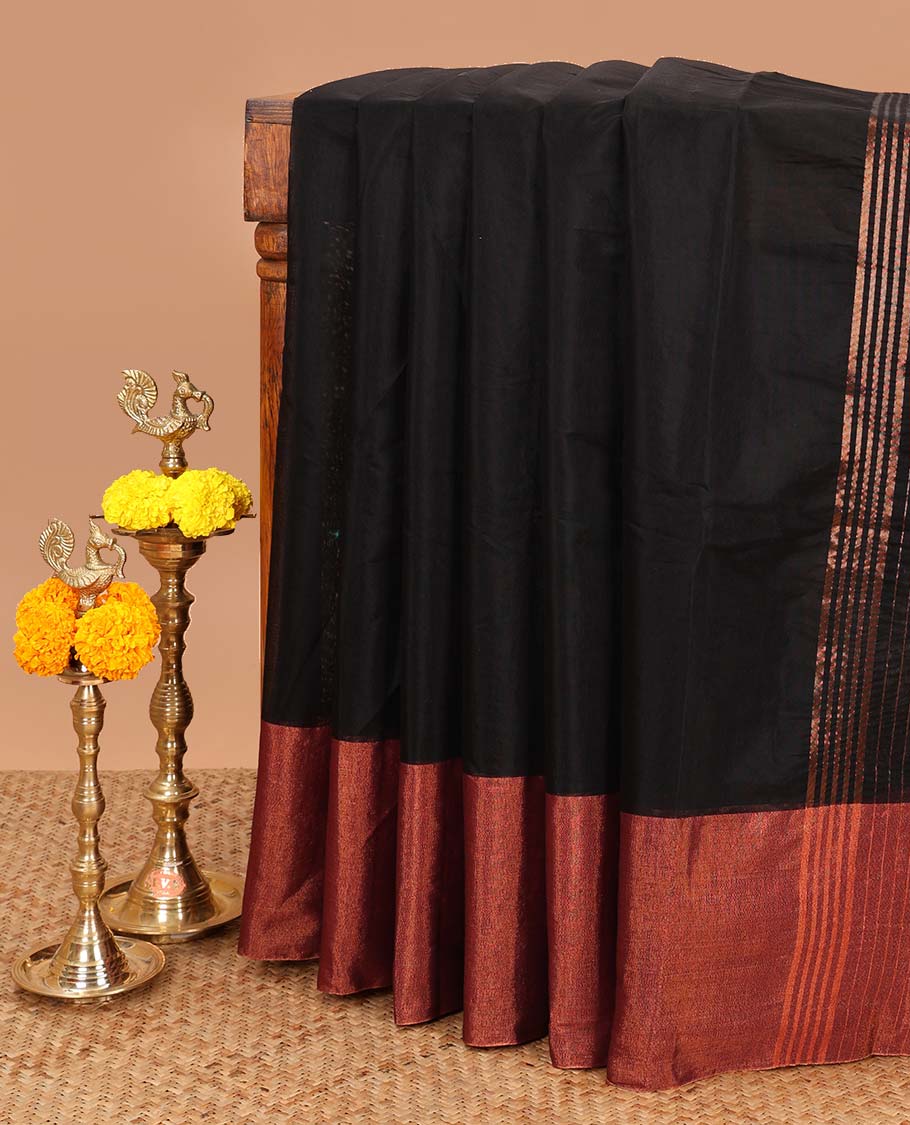 Black silk cotton saree with zari bawanchi border & chit pallu along with plain blouse